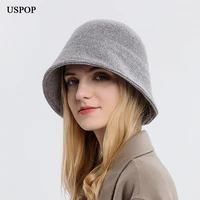 uspop new winter hats women thick bucket hats casual warm flat solid color bucket hat