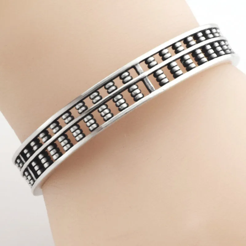 vintage 925 sterling silver lucky blessing abacus bracelets simple retro opening bracelet ladies jewelry | Украшения и аксессуары