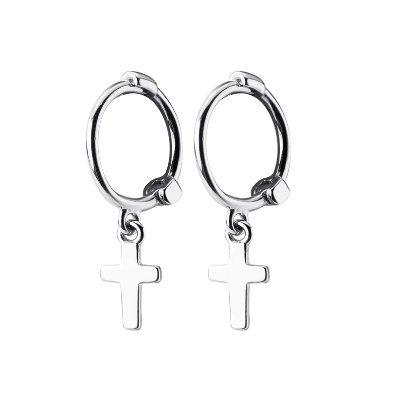 Женские маленькие серьги с крестиком подвески из стерлингового серебра