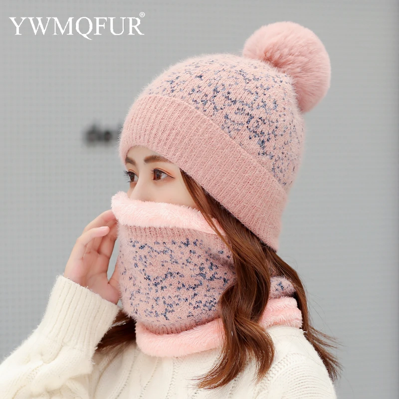 Зимний кашемир под норку женские наборы шарф шапка шапки с искусственным помпон