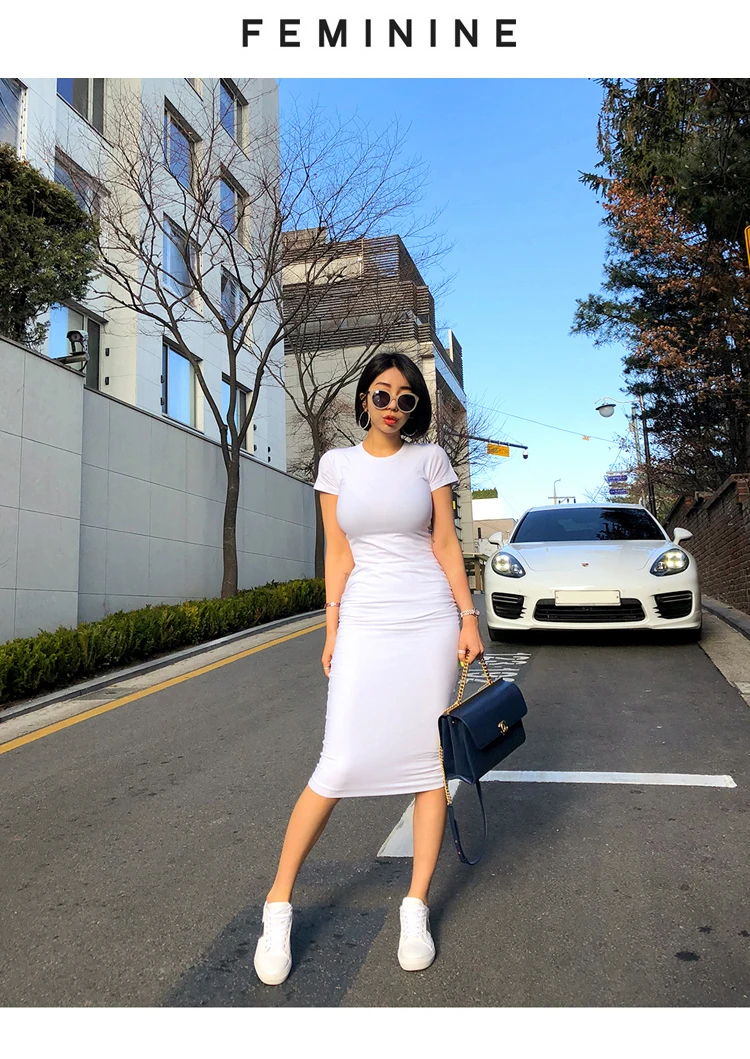 Однотонное вязаное хлопковое женское корейское простое облегающее длинное