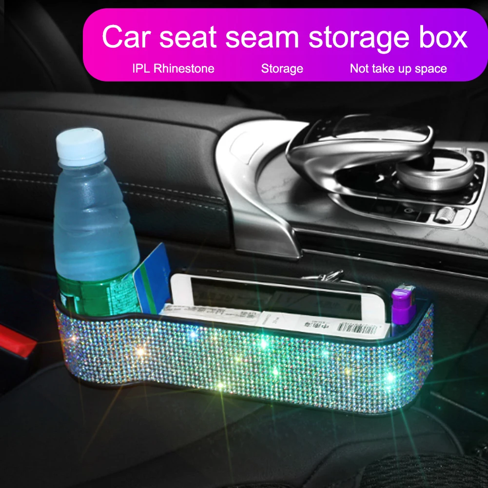 

Car Right Side Seat Space Storage Box Pocket Organizer Deep Slots Phone Holder Inlaid Diamonds Car Accessories Fast delivery
