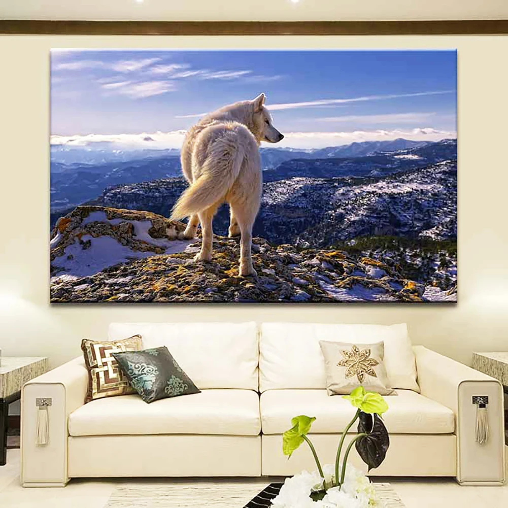 Горный волк задний пейзаж живопись для гостиной учебы украшение на холсте тушью