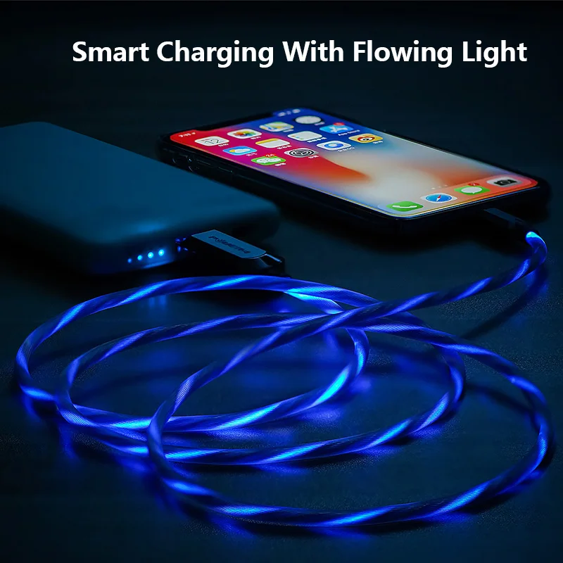 Power4 с подсветкой Micro USB C зарядный кабель для iPhone samsung Led usb type-C зарядный провод для Lightning Apple светящийся кабель