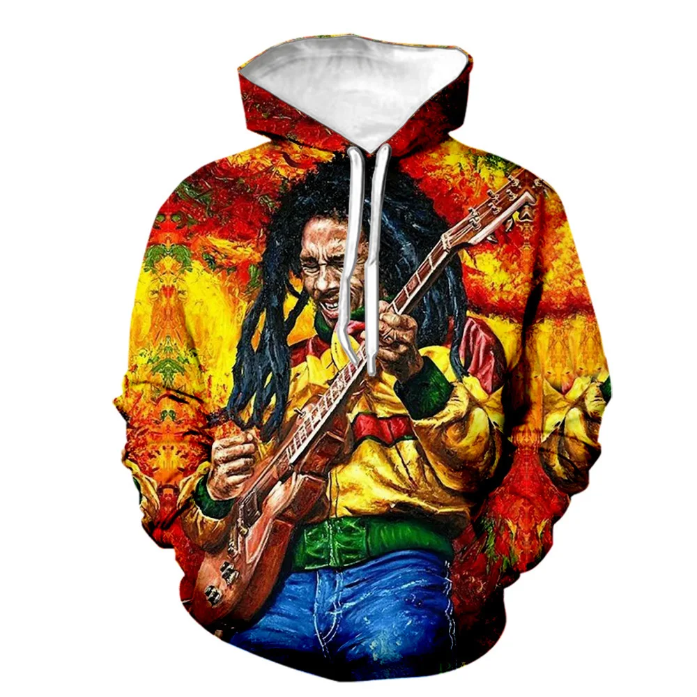 Oversized Men Clothing Bob Marley Hoodie Sweatshirt Streetwear Hip Hop 3D Print Hippie Hot Singer Reggae Pullover Tracksuit Coat