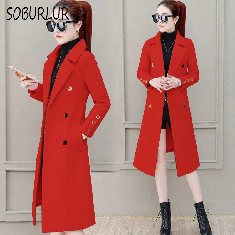 Fashion Winter Jacket Women's Double Breasted Mid-length Wool Coat Solid Color Korean Slim Female Woolen Plus Size | Женская одежда