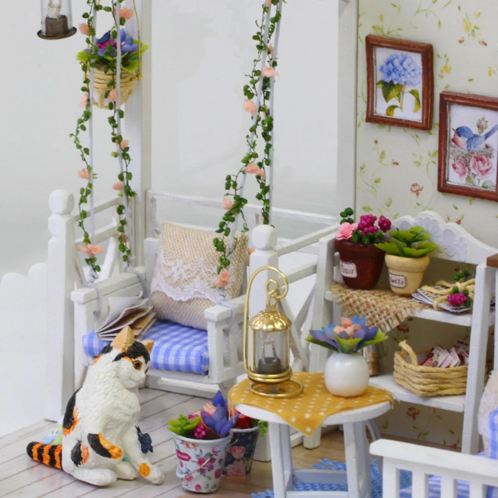17.1cm×11.6cm×13.1cm 3D Mini LED Doll House Furniture DIY Handmade Model with Cover Toy Desk Decor gift for children | Игрушки и хобби