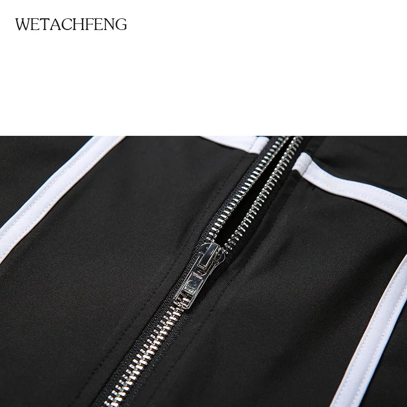 

2020 Black Striped Women's Zipper Slim Fit Sports Jumpsuit Long Pants Sexy Zipper Bodycon Bodysuit Overalls Ropa Mujer Clothes