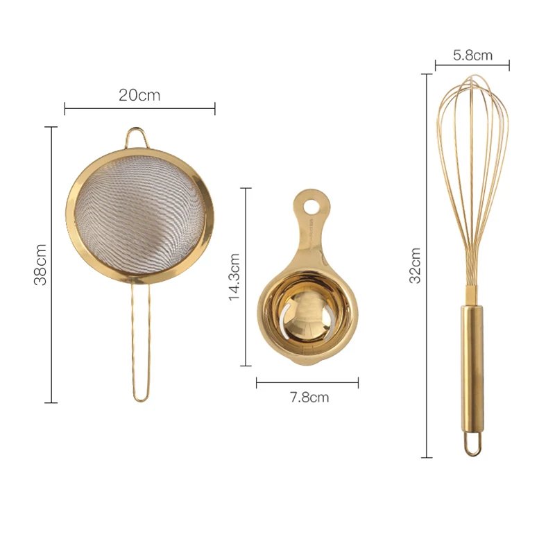 

Stainless Steel Fine Mesh Strainer Egg Beater Egg Separater Oil Strainer Flour Sifter Colander Kitchenware,Golden
