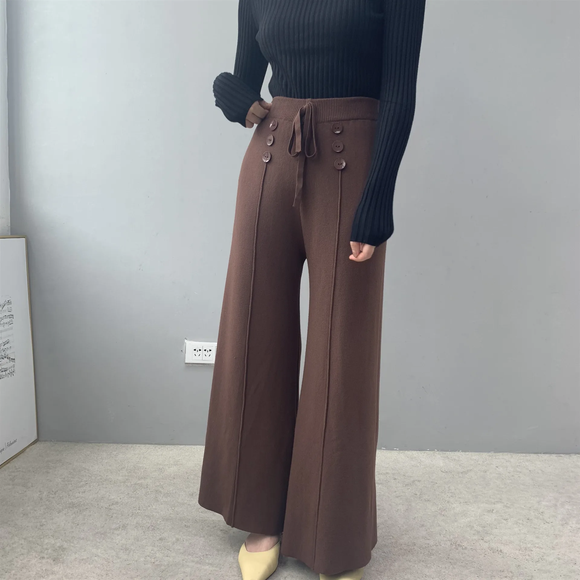 Для женщин брюки Новинка весны мягкий вощеный удобные WaistCashmere трикотажные брюки женская, одноцветная брюки с широкими штанинами Повседневное