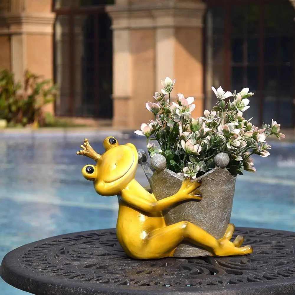 Уличная полимерная ваза-лягушка с животными + искусственный цветочный горшок