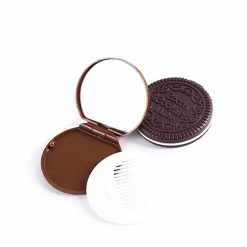 

Girls Chocolate Cookie Mini Pocket Mirror With Comb Princess Portable Sandwich Biscuit Shape Makeup Cosmetic Folding Mirror
