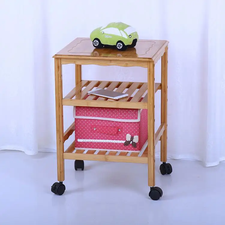 Компактный прикроватный столик из бамбука и массива дерева простой передвижной