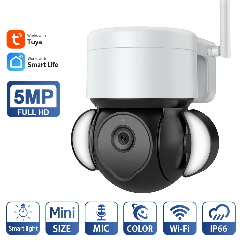 

5MP/3MP Wifi TUYA CAMERA Smart Cloud PTZ IP Camera Outdoor Foodlight Google Home Alexa Video Surveillance Cam for Yard