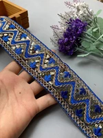 1 yard blue sequins embroideried lace trims ribbon ethnic webbing tapes for clothes bag shoes decor diy sewing accessories