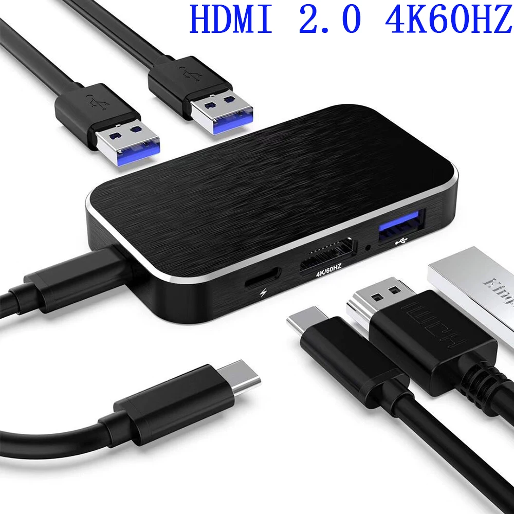 Адаптер Hub HDMI2.0 4K 60 Гц концентратор 5 в 1 Type C 100 Вт USB Power Delivery 3 порта 0 для Macbook pro Dell XPS