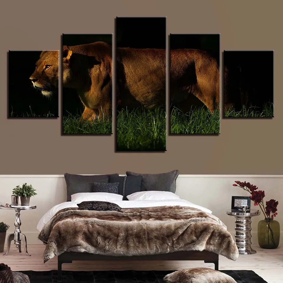 

Decor Canvas Painting HD Prints Home 5 Pieces Bedside Background Wall Art Lion Modular Pictures Animal Artwork Creative Poster