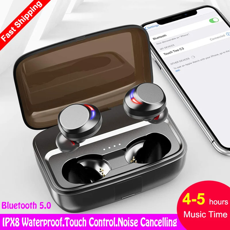 TWS C3 IPX8 водонепроницаемые Bluetooth 5,0 наушники сенсорные настоящие беспроводные наушники стерео CVC8.0 наушники с шумоподавлением 5h время прослушивания музыки