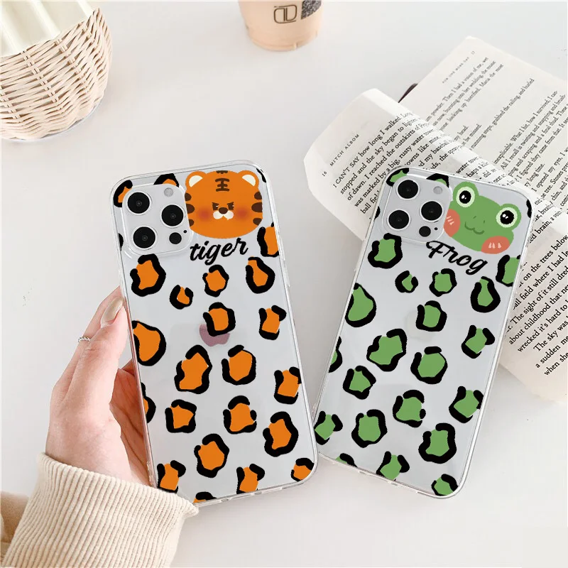 

Leopard Print Clear Phone Case For iPhone XR XS Max X 11 12 13 Pro Max 8 7 Plus SE 2020 Animal Frog Cat Pig Transparent Cover