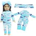 Синяя Пижама, штаны, пальто, повязка на голову, наряд для американской куклы 18 дюймов, 43 см, Одежда для куклы, аксессуары для детской игрушки, подарок для девочки