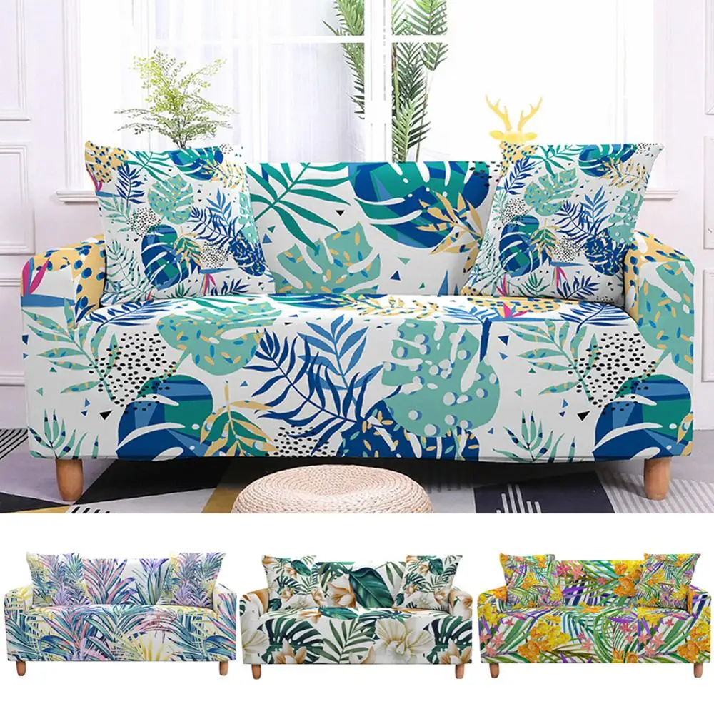 Эластичный чехол для дивана, эластичный чехол для дивана с тропическими листьями для гостиной, секционный L-образный чехол для дивана на 2/3 м...