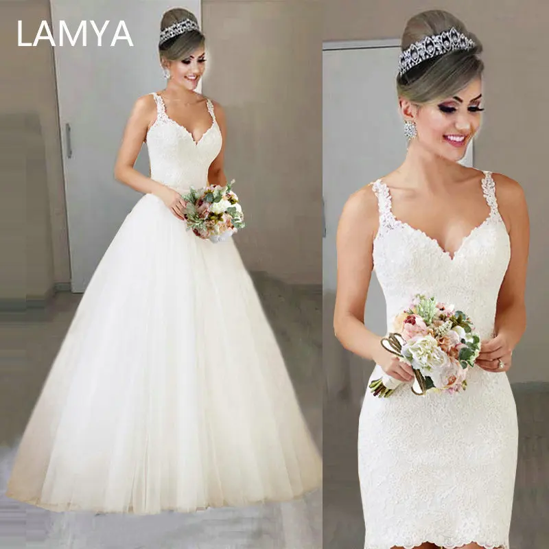 LAMYA 2022 New Detachable Train Wedding Dress Princess Elegant Lace Appliques Vestido De Noiva 2 in 1 Ball Gown Bridal Gowns | Свадьбы и