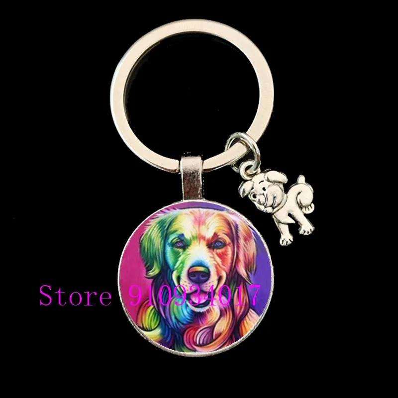 Новый мультяшный красочный круглый стеклянный брелок для ключей с собакой милый