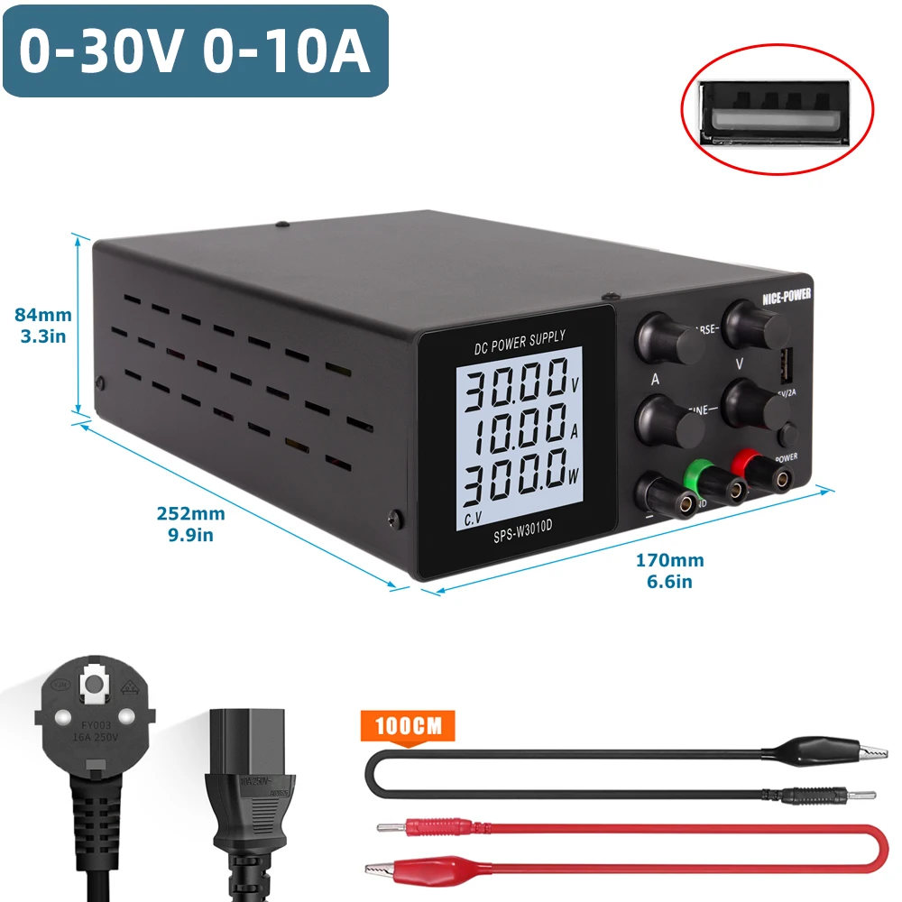 

NICE-POWER USB 30V 10A Adjustable DC Laboratory Power Supply Voltage Current Regulator Voltage Stabilizer Bench Source Digital