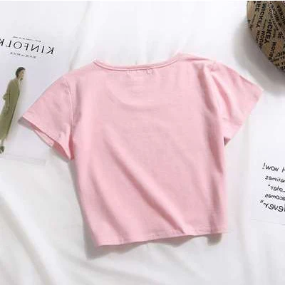 O-Pink Повседневные однотонные Короткие топы с буквенным принтом, женские модные тонкие футболки с коротким рукавом, летние женские модные простые футболки с графикой, Новинка - Цвет: O-Pink