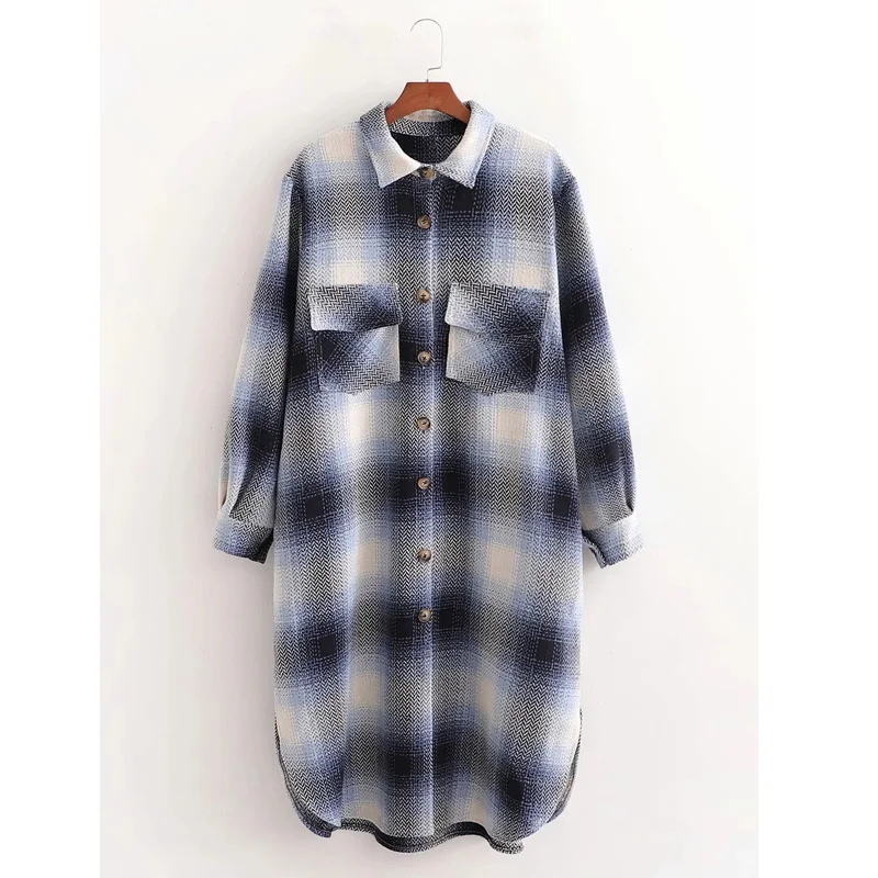 

Xitimeao New Women Grid Print Overcoat Long Sleeve Loose Big Size Woolen Coats Windproof Warm Outwear Thickening Jacket