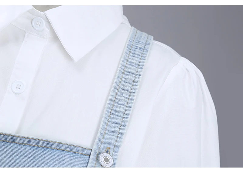 

[EAM] Women White Ruffles Denim Casual Dress Suit New Lapel Half Puff Sleeve Loose Fit Fashion Tide Spring Summer 2021 1DD7658