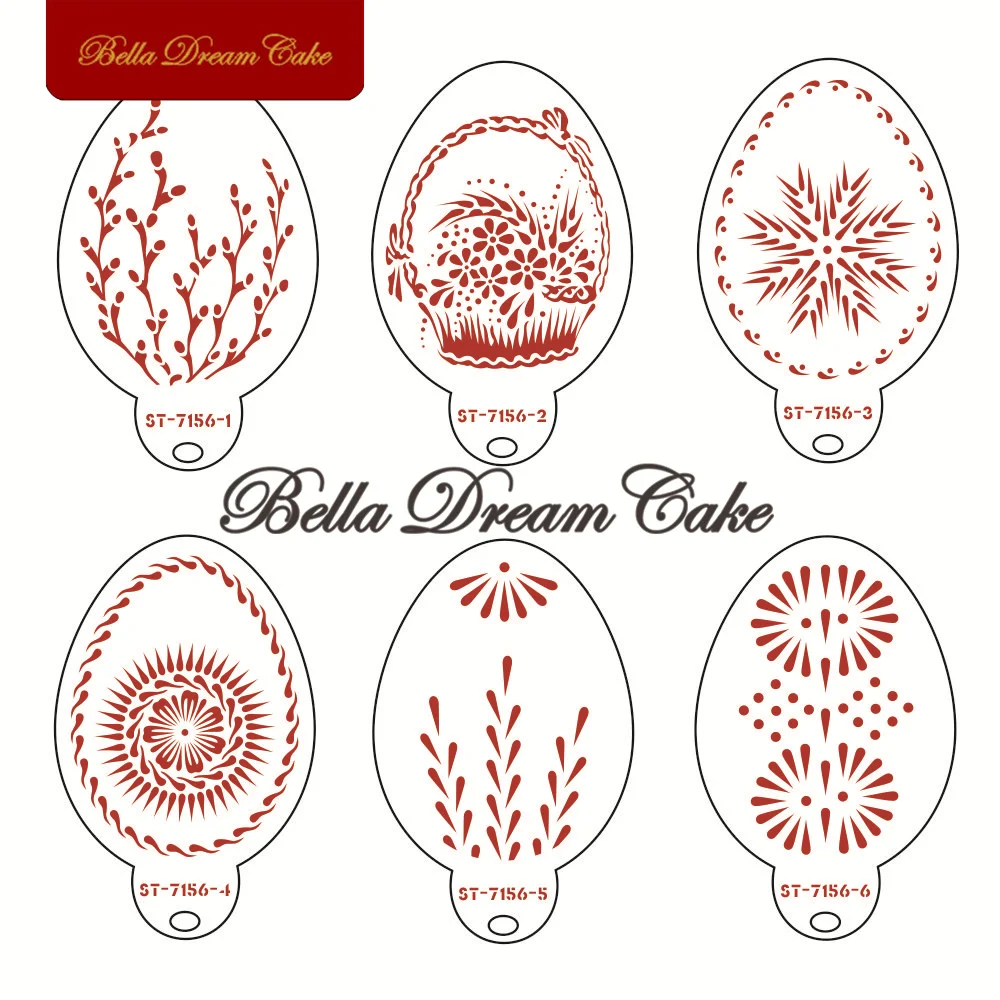 

6pcs Vine Leaf Design Easter Egg Cookies Stencil PET Biscuit Mold DIY Coffee Stencils Template Cake Decorating Tools Bakeware