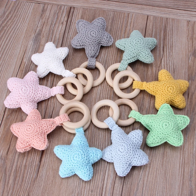 

Baby Teething Ring Chewie Teether Safety Wooden Natural Star Sensory Toy Gift