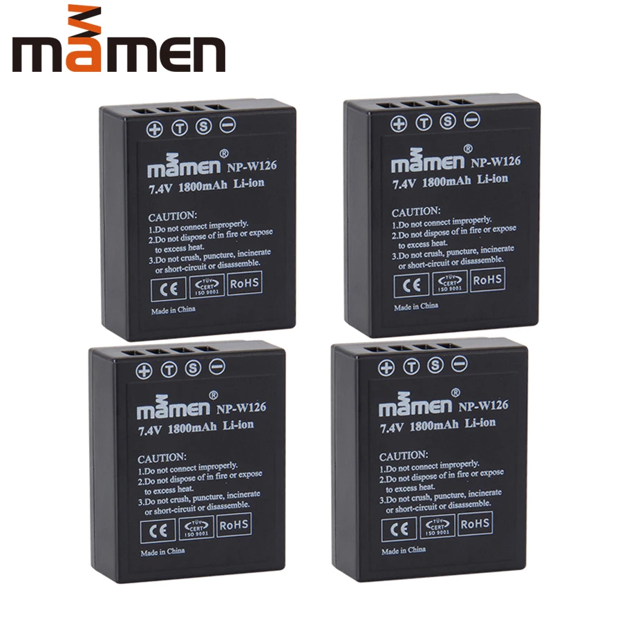 Mamen 4 шт. NP-W126 NPW126 NP-W126S цифровой Батарея для fuji плёнки X Pro2 Pro1 E1 E2 E2S 100F M1 A1 A2 T1 T2 T10 T20 батареи