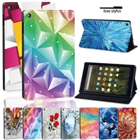 case for fire 7 579th genhd 8 678thhd 10 579th alexa protective printed 3d art pu leather stand tablet cover stylus
