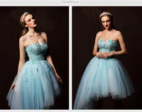 sexy sweetheart lace appliques short prom 2019 new style sky blue tulle custom ball knee length party gown bridesmaid dresses