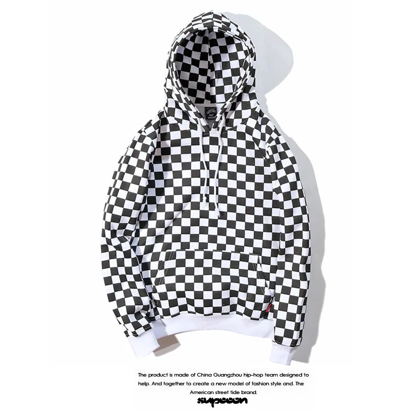 

Bape sharkEuropean and American Fashion Brand Oversize Black and White Plaid Men and Women Loose Fleece Hooded Pullover