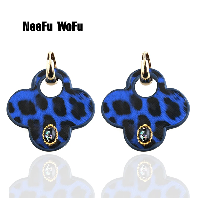 NeeFuWoFu Висячие большие серьги с тигром подвеска клевер женская кожа