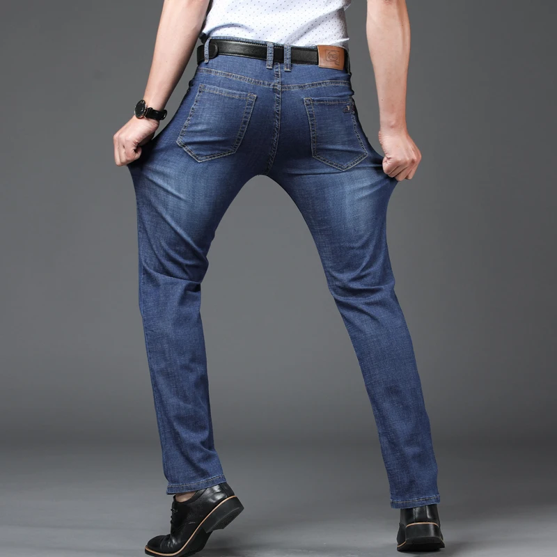 New Men Jeans Business Mens Casual Straight Slim Fit Blue Jeans Stretch Denim Pants Trousers Classic Skinny Jeans Men EF45NB