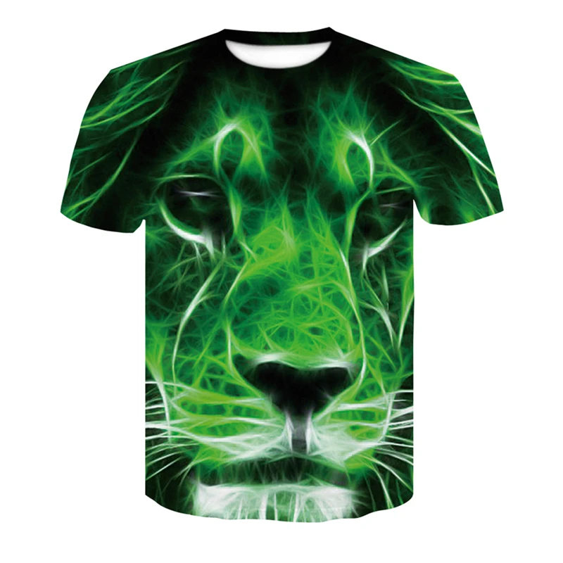 

UG Summer T-shirt Men's Streetwear Round Neck Short Sleeve T-shirt Tops Funny Animal Clothing Casual Green Tiger