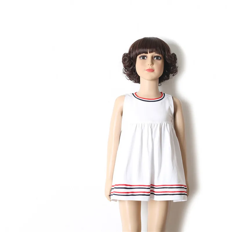 Летнее платье в полоску для девочек белое хлопковое детское без рукавов Пляжное