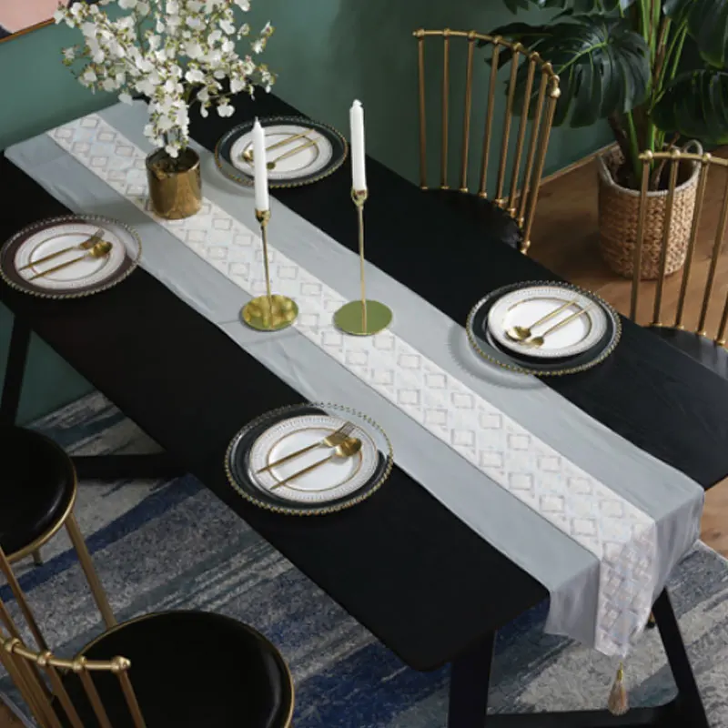 Simple New Chinese Style Printed Table Runner Geometric Mosaic Tassel Pendant Cotton Linen Home Decor Cover Towel | Дом и сад