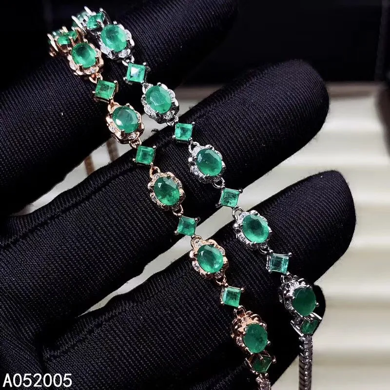 

KJJEAXCMY Fine Jewelry 925 Sterling Silver inlaid gemstone Emerald women hand bracelet trendy support test hot selling
