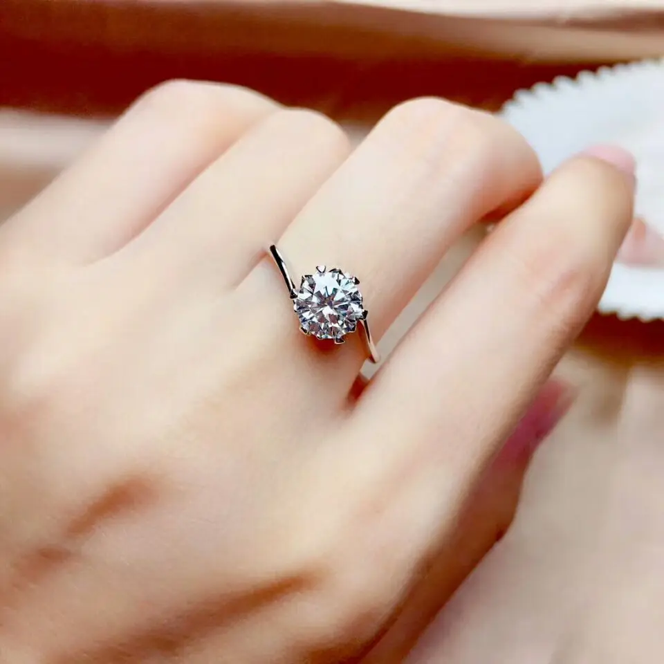 MeiBaPJ Moissanite Gemstone Fashion 1 Carat/2 Carats Diamond Ring VVS1 925 Sterling Silver Fine Wedding Jewelry for Women | Украшения и
