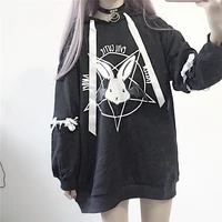 harajuku hoodies autumn women 2021 new print lace up gothic punk oversize tops long sleeve hooded sweatshirt pullover streetwear