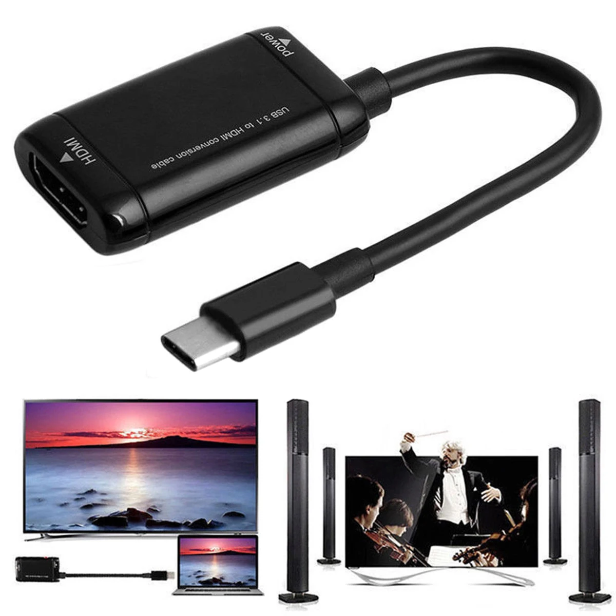 ذكر إلى أنثى نوع C إلى مقسم الوصلات البينية متعددة الوسائط وعالية الوضوح (HDMI) محول محول USB-C USB 3.1 كابل محول الفيديو ل MHL أندرويد هاتف لوحي HDTV