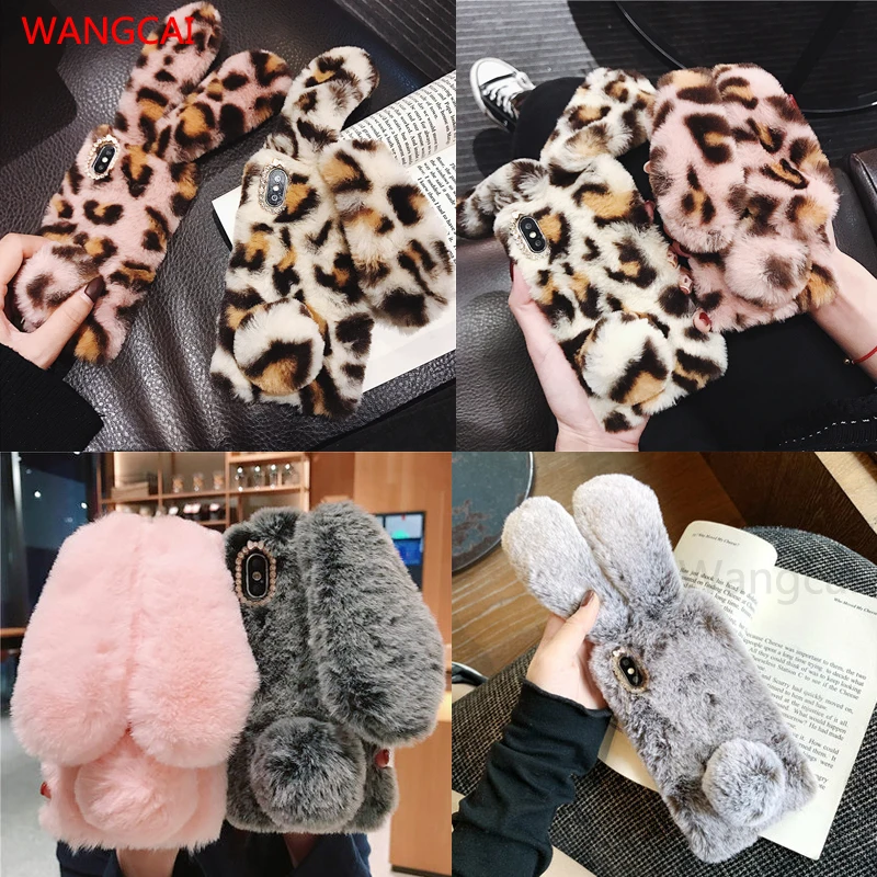 cute 3d rabbit ears fur plush case for oneplus one plus 9 8 8t nord 7t pro 7t 7 pro 6 6t 5 5t 3 cover diamond warm phone case free global shipping