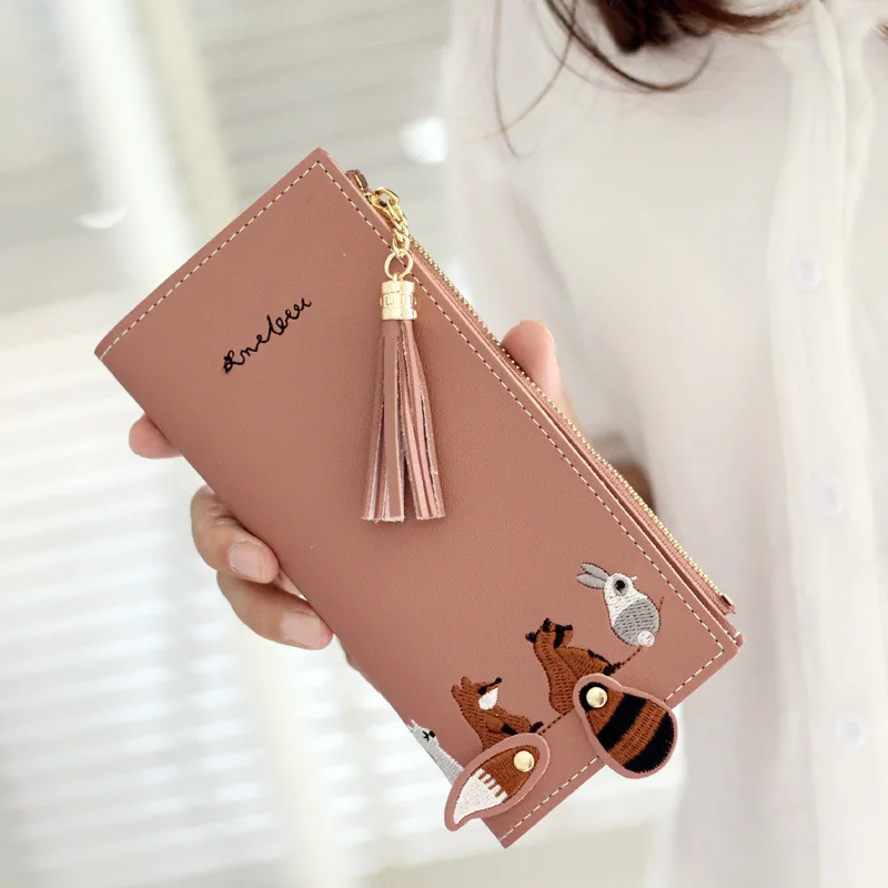 

Fashion New Hand-embroidered Long Wallet Cute Women's Tassel Multi-card Wallet Coin Purse Card Package