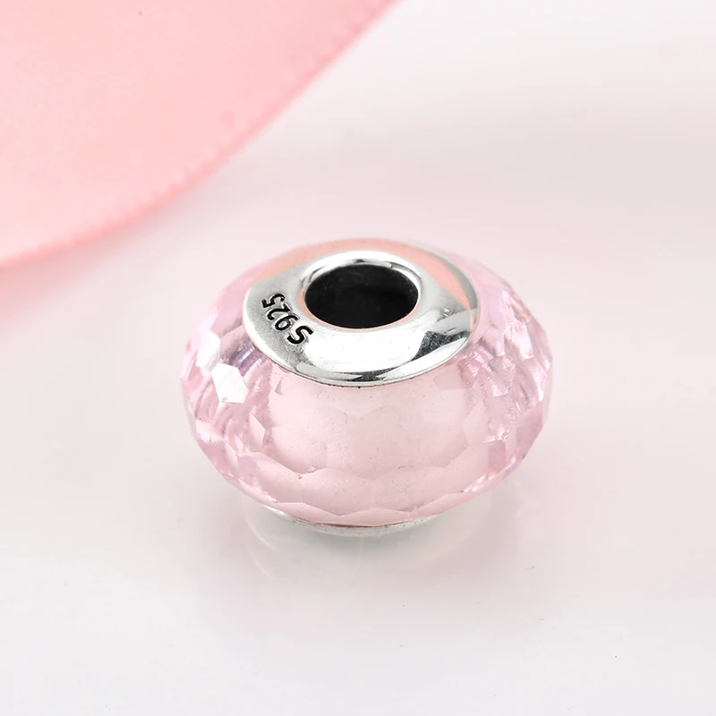 100% подлинное серебро 925 пробы розовый муранский стеклянный бисер Женские