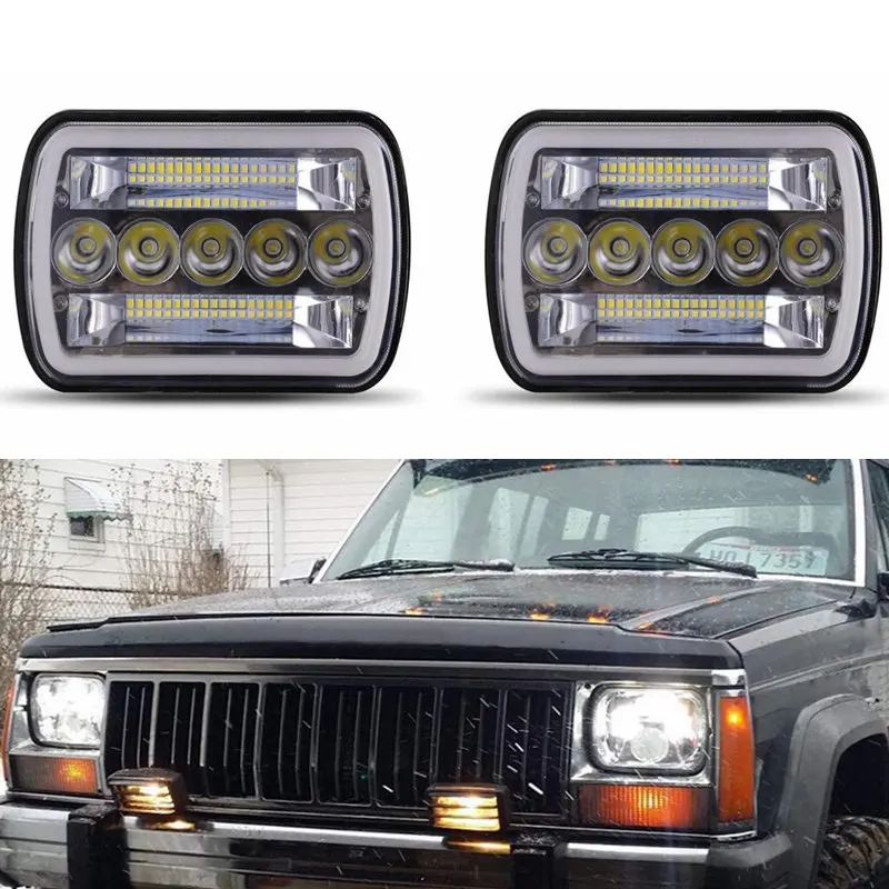 7x6 светодиодный фары для автомобиля 5x7 с указатель поворота DRL Белый Halo море